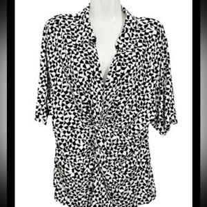 INC top twist‎ front collared black white geometric casual office business XXL
